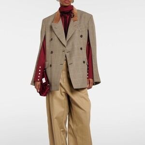 Maison Margiela Houndstooth Plaid Cape Jacket Brown Camel Wool‎ IT 44 US Size 12